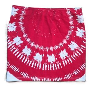 Color Story Red White Mini Skirt Tie Dye Sunburst Bodycon‎ Stretch Size Small